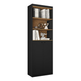 Livreiro Organizador Escritório Estante Para Livros Com Portas E Prateleiras Gold luxo Modulado cor preto/nature